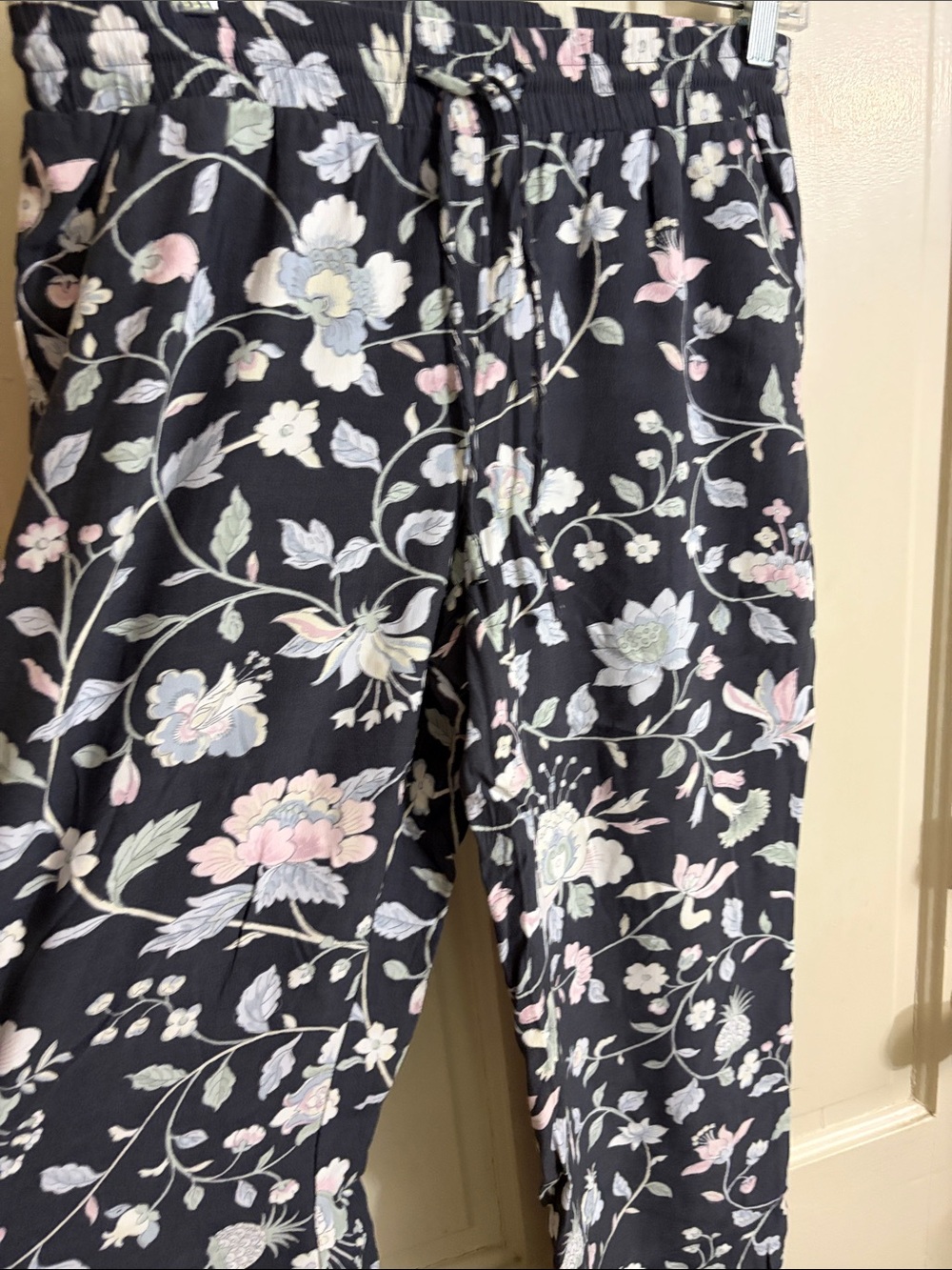 LOFT Charcoal  Floral Drawstring Track Pants with Pastel Blooms